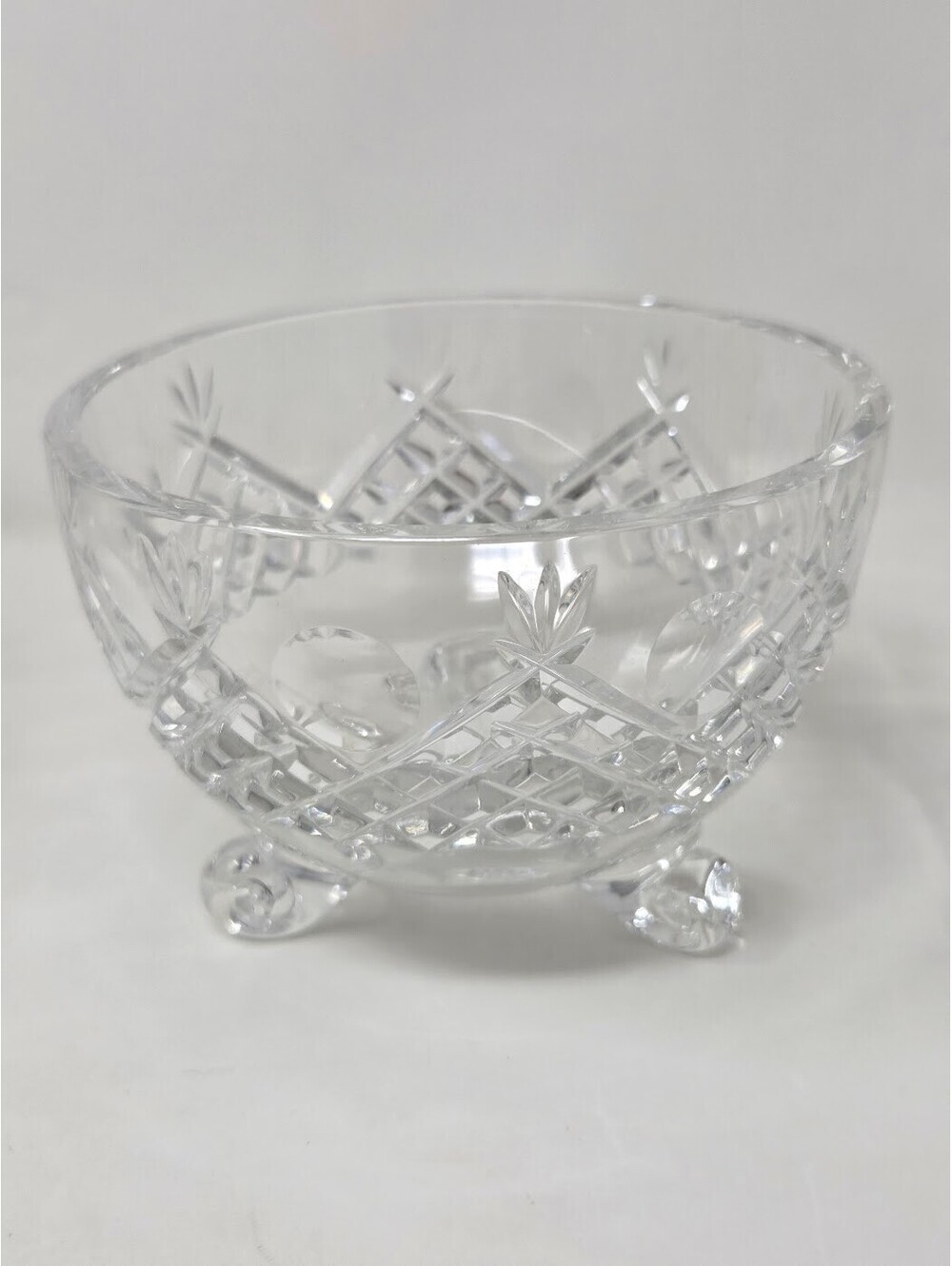 Vintage Bohemian Clear Cut Glass Footed Bowl Diamond Point Pattern 4.5 Inch
